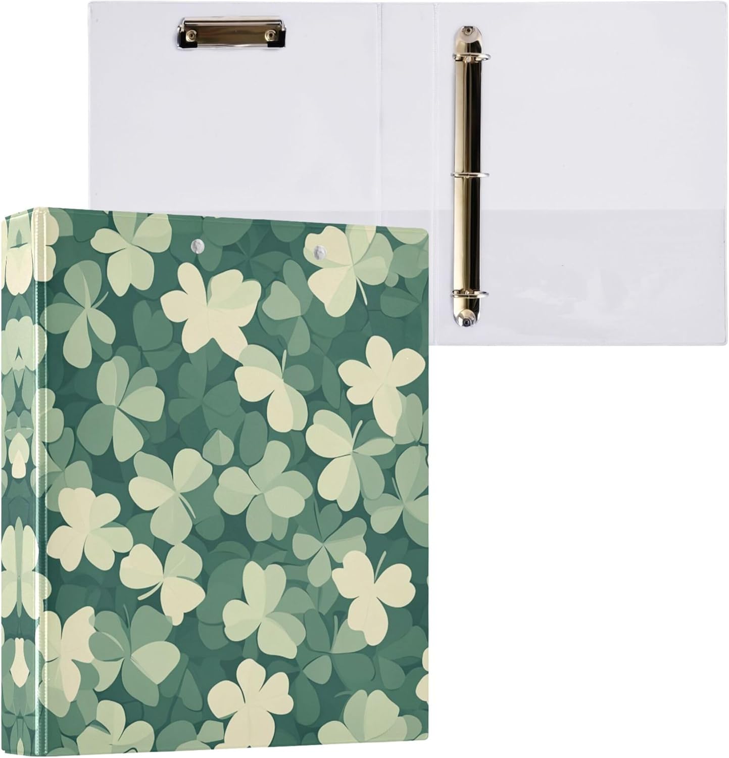 St Patrick's Retro Shamrock 3 Ring Binders, 1.5” Round Ring Binders with Clipboard - Letter Size, 3 Interior PVC Clear Pockets & Anti-Slip Clip for Office School Supplies, 2PCS