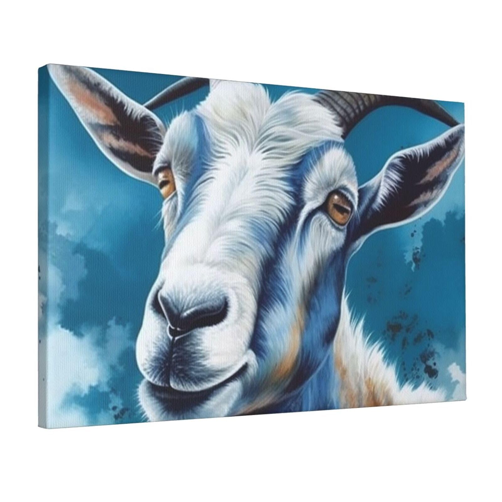 Canvas Wall Art for Living Room Wall Decor 12"x18" Modern Artwork Painting Pictures Hanging Canvas Prints Blue Goat Print Aesthetic Wall Art for Bedroom Bathroom Office Wallart Decor