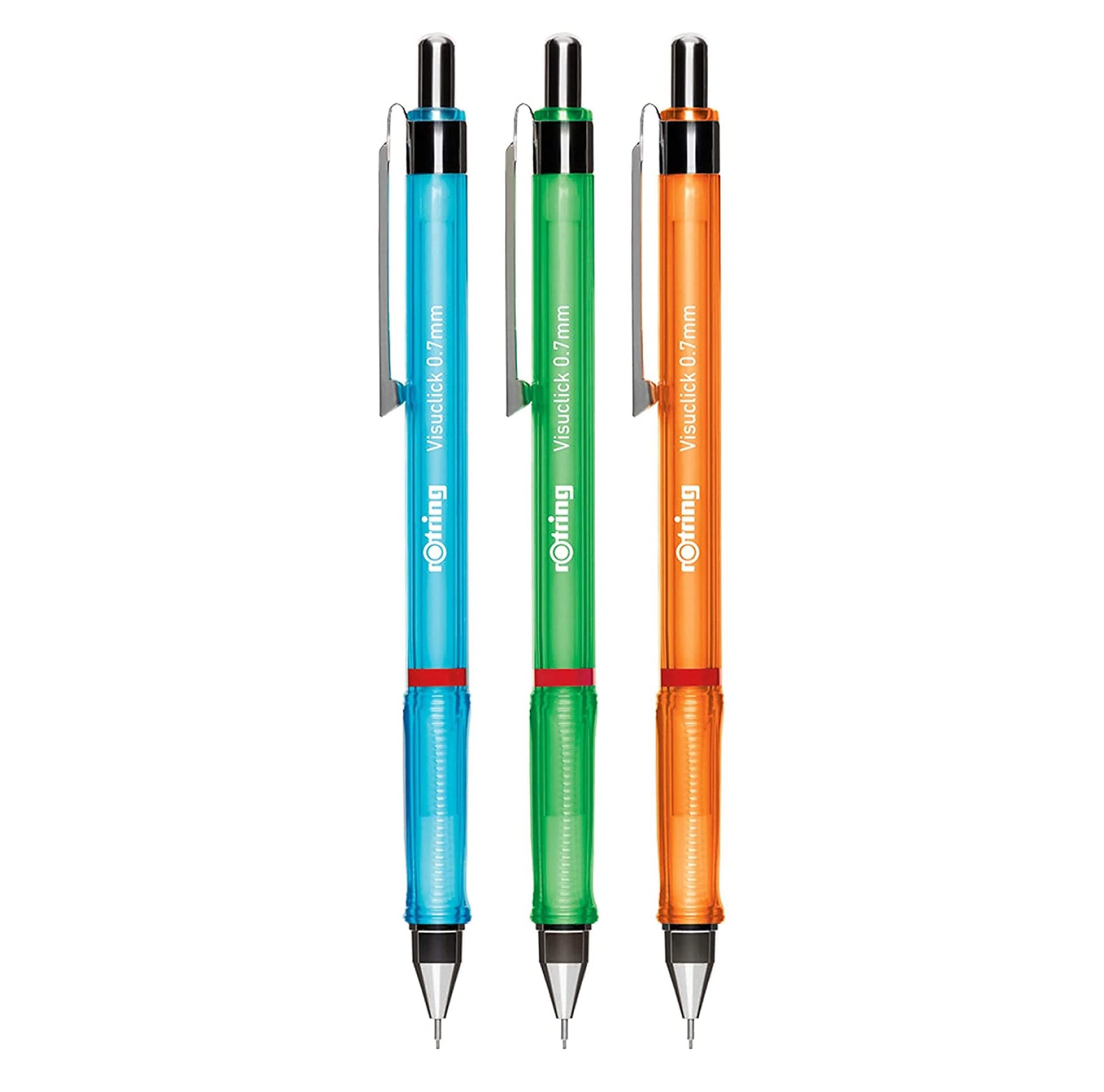 rOtring Visuclick Mechanical Pencil | 0.7 mm | 2B Lead | Lively Pink, Green & Blue Barrels | 3 Count