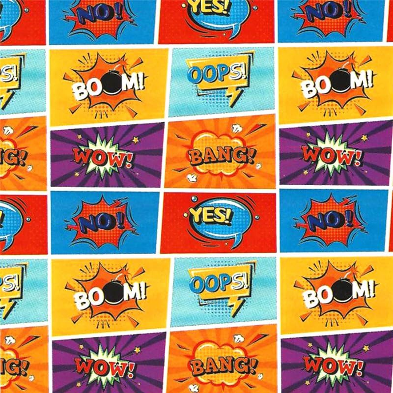 1x Rouleau de Papier Cadeau Comic Burst 70cmx100m - Motifs Enfants pour Garçon et Fille - Papier d'Emballage pour Anniversaire, Noël et autres Célébrations