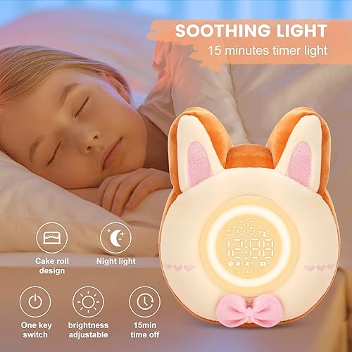 Miniatura 3 de QANYI Luz nocturna de conejo para niños, juguete de felpa suave con reloj despertador de conejo, luz de sueño para dormitorio, regalo, Navidad, Año