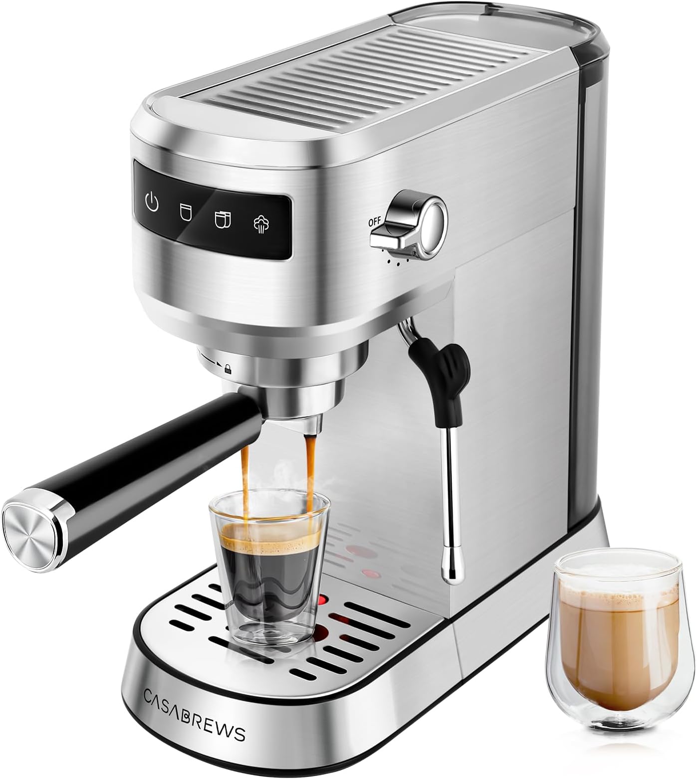 CASABREWS Espresso Machine 20 Bar, Professional Espresso Coffee Maker with Steam Milk Frother, Compact Cappuccino and Latte Machine with Touch Screen Display, Stainless Steel, Gift for Wife or Husband