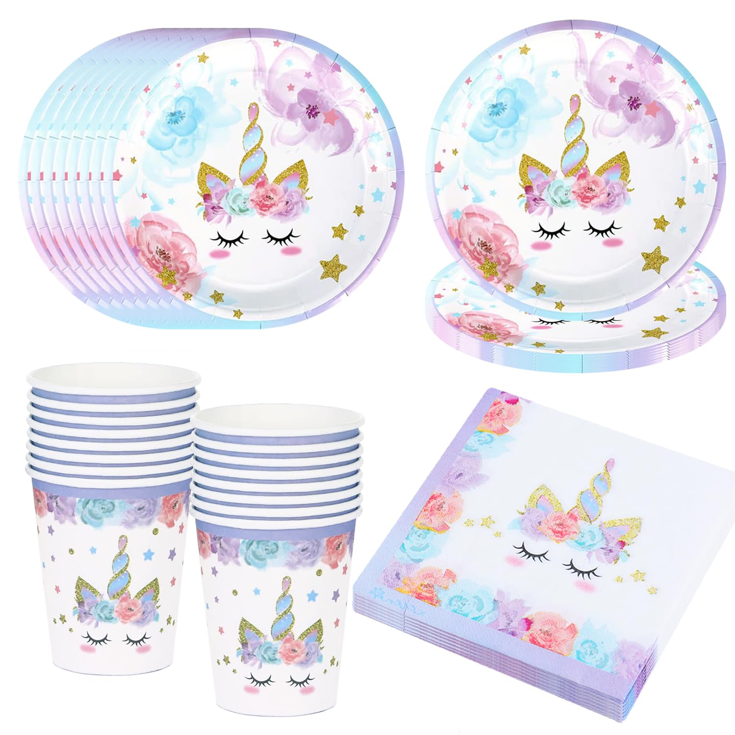 Bikasun Unicorn Party Tableware Set, 16 Guests Unicorn Birthday Plate Set — image 1
