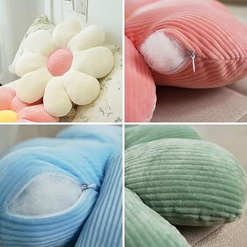 Flower Pillow Cute and Comfortable Floor Cushions Soft Plant Pillows Preppy Aesthetic Room Decor for Couch,Sofa,Chair(White,14.5)