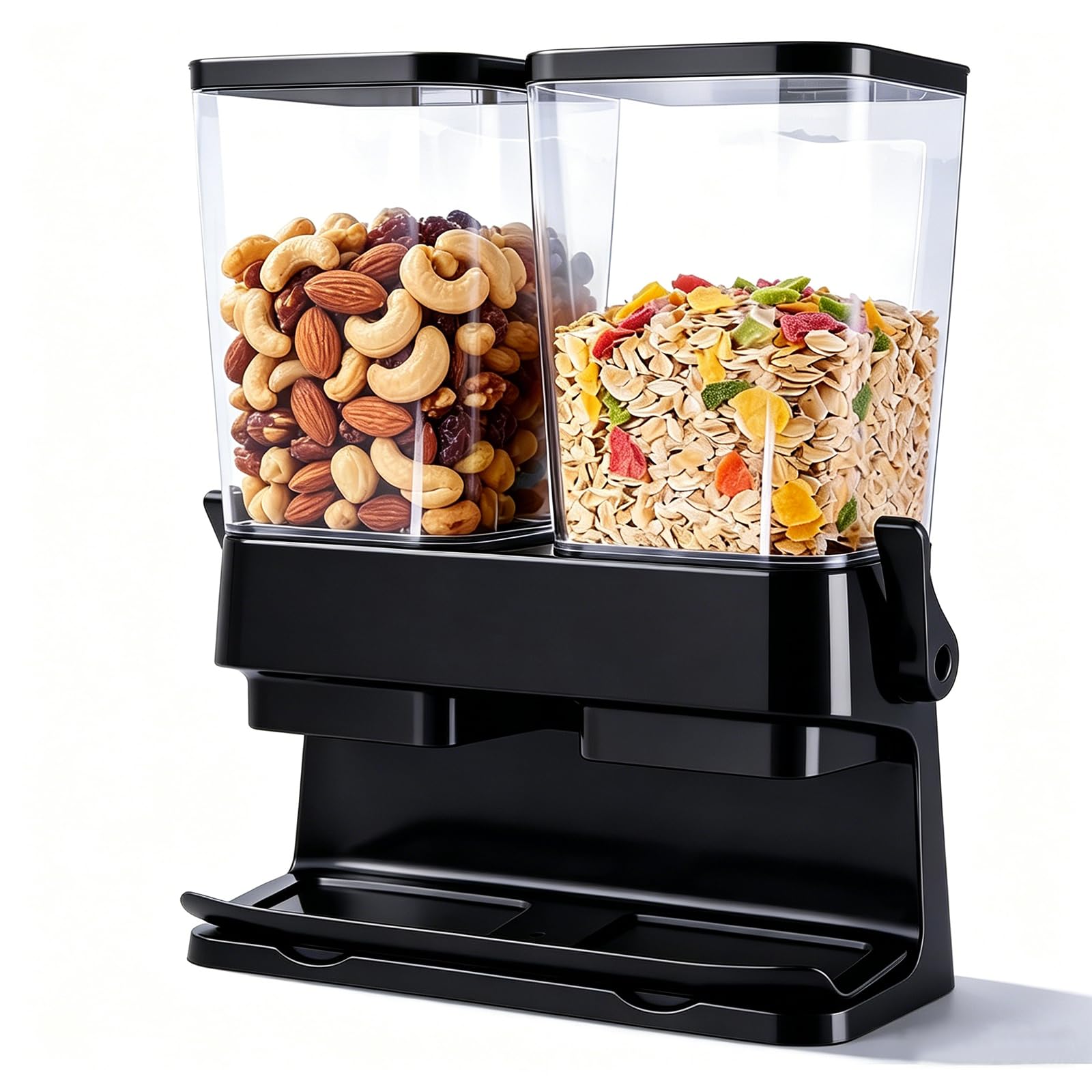 Müslispender 2er Set 3l Luftdichter Cornflakes Spender Behälter Große Kapazität Automatic Rice Storage Geeignet Klare Frischhaltedosen mit Deckel für Müsli Snacks Cereal Dispenser (Schwarz)