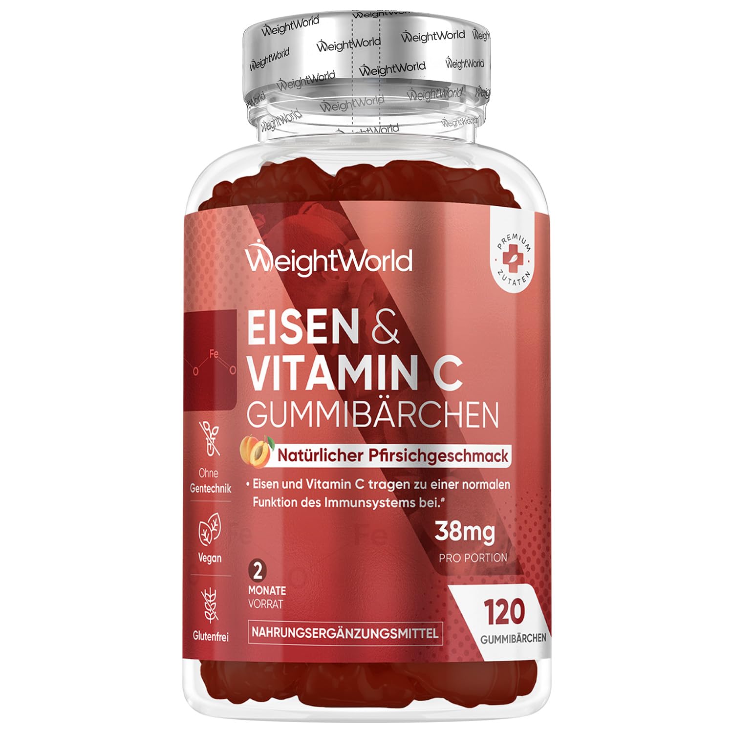 WeightWorld Eisen & Vitamin C Gummies – 120 Gummibärchen (2 Monate Vorrat) mit 28 mg Eisenfumarat und 10 mg Vitamin C pro Tagesportion