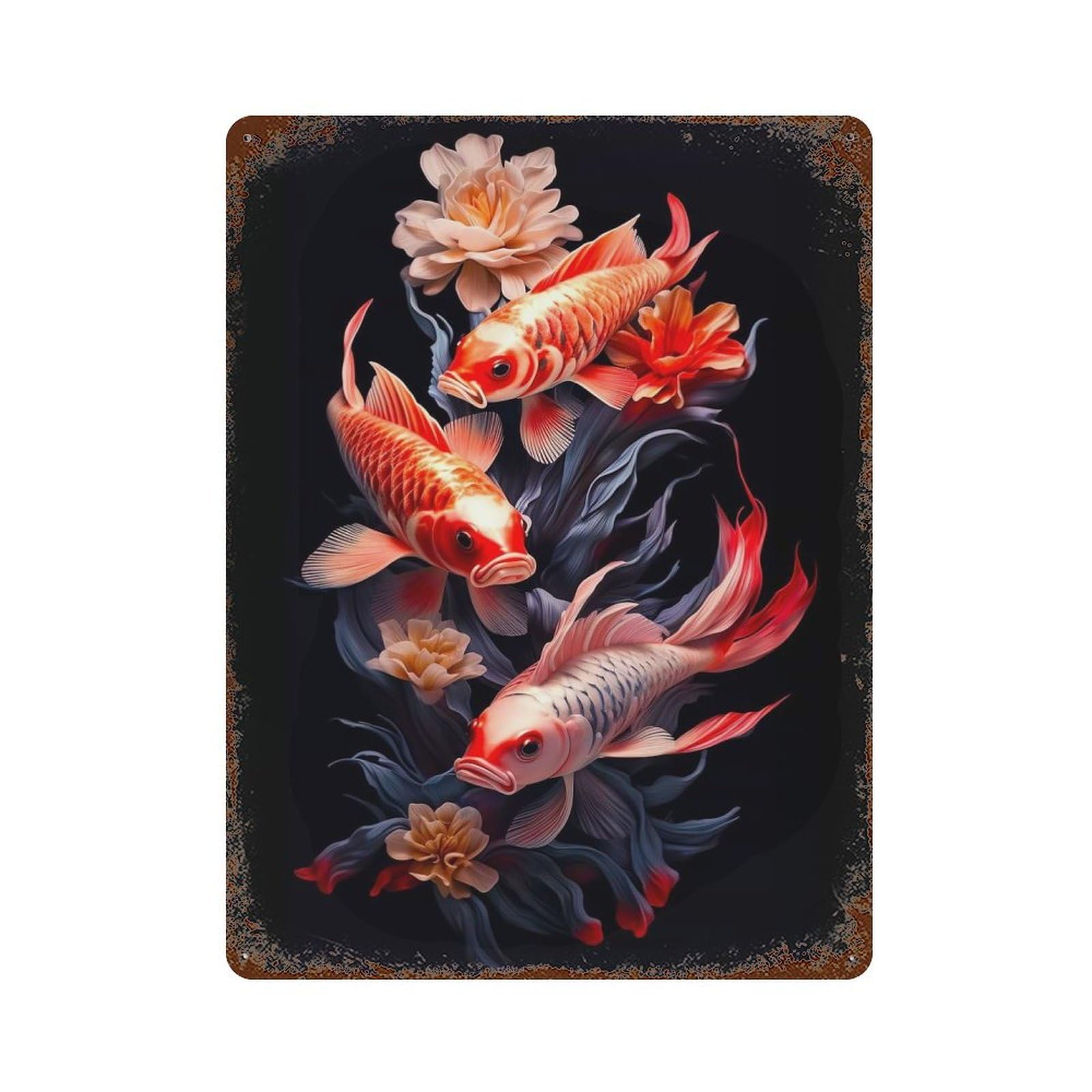 Pond Koi Fish Retro Metal Sign 15.7"x11.8", Farmhouse Wall Decor for Cafe, Home Bar And Lounge Decor