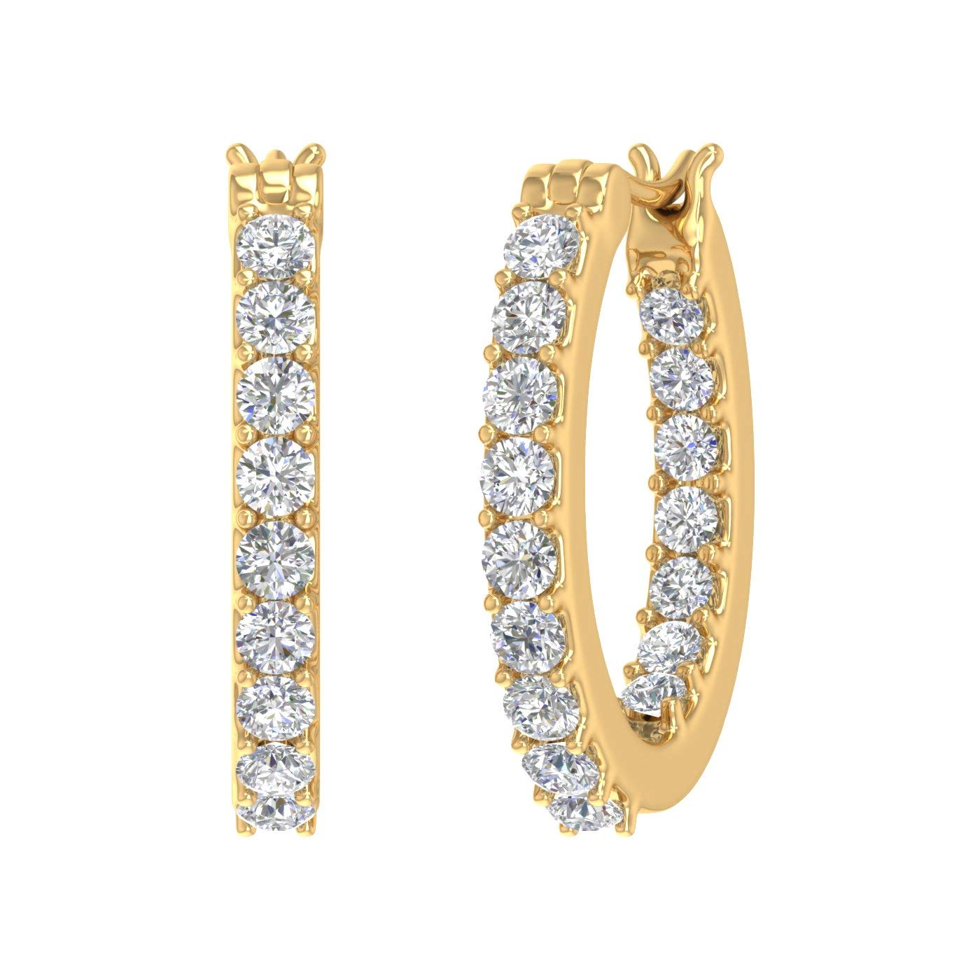 1 Carat Prong Set Natural Diamond Inside-out Hoop Earrings in 14K Solid Gold - IGI Certified (SI2-I1 clarity)