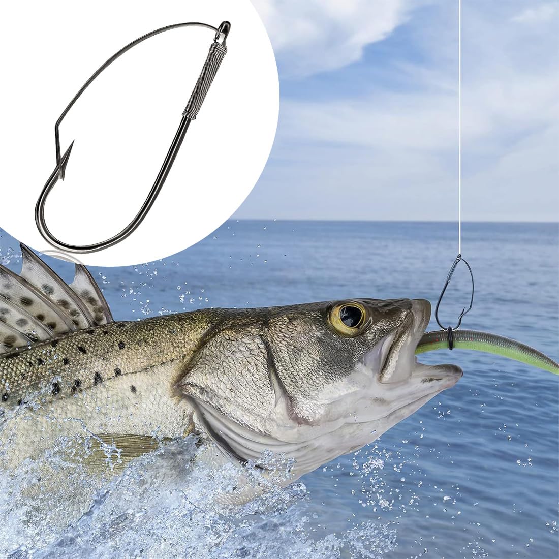 SULIUDAJI 18 Piezas Anzuelos De Pesca Weedless, Anzuelos De Gusano Profesional V Siluro Bass Gancho De Pesca 3 Tipos 1/0 2/0 3/0