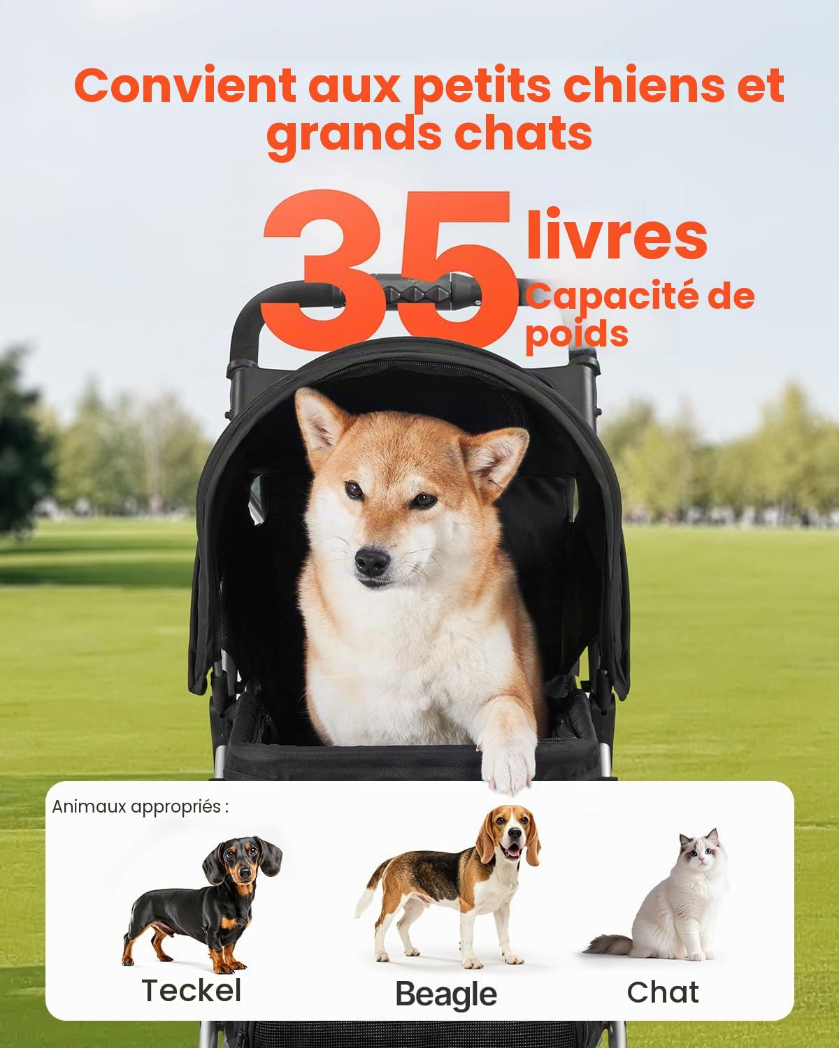 VEVOR Poussette pour Chien Animaux de Compagnie Pliable, Capacité 16 kg, avec 3 Roues et Freins Arrière, Fenêtres en Maille, Porte-gobelets, pour Chats, Animaux de Compagnie Taille Petite Moyenne