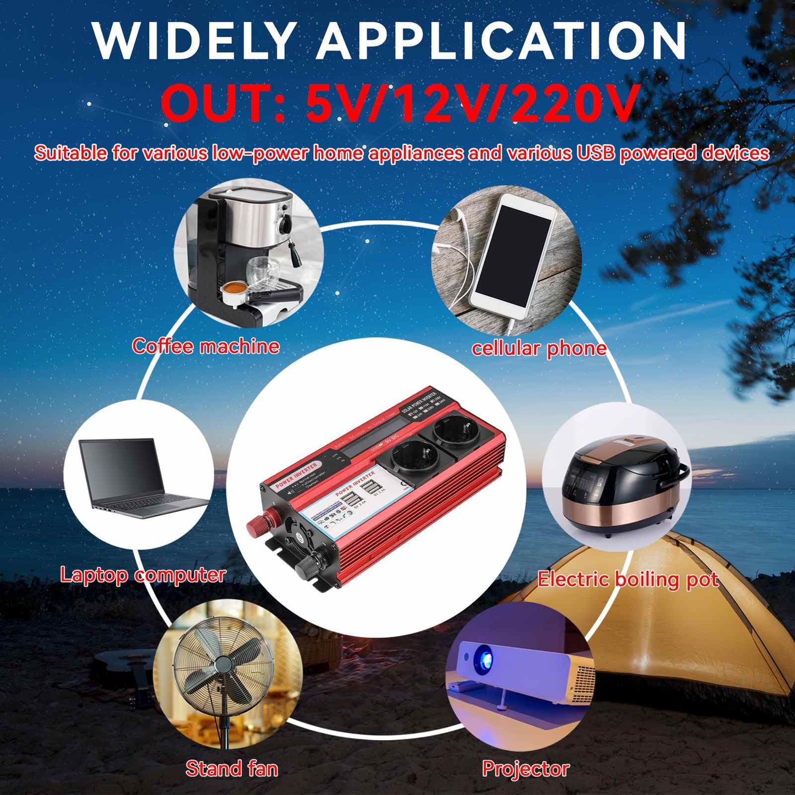Convertisseur Onduleur 800W,Transformateur DC 12V vers AC 220V 230V,avec 4 USB Prise UE Charge,avec Affichage LED,pour Téléphone RV Voiture,Onduleur Convertisseur (12V 800W)