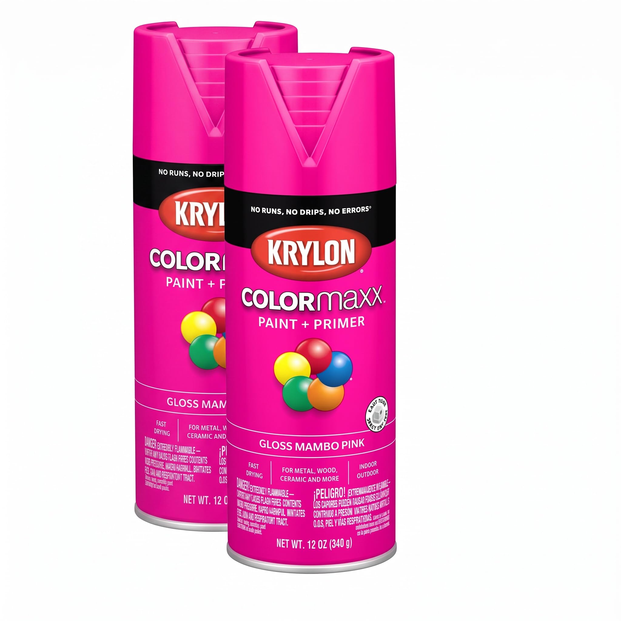 Krylon K05528007 COLORmaxx Spray Paint and Primer for Indoor/Outdoor Use, Gloss Mambo Pink, 12 Ounce (Pack of 2)