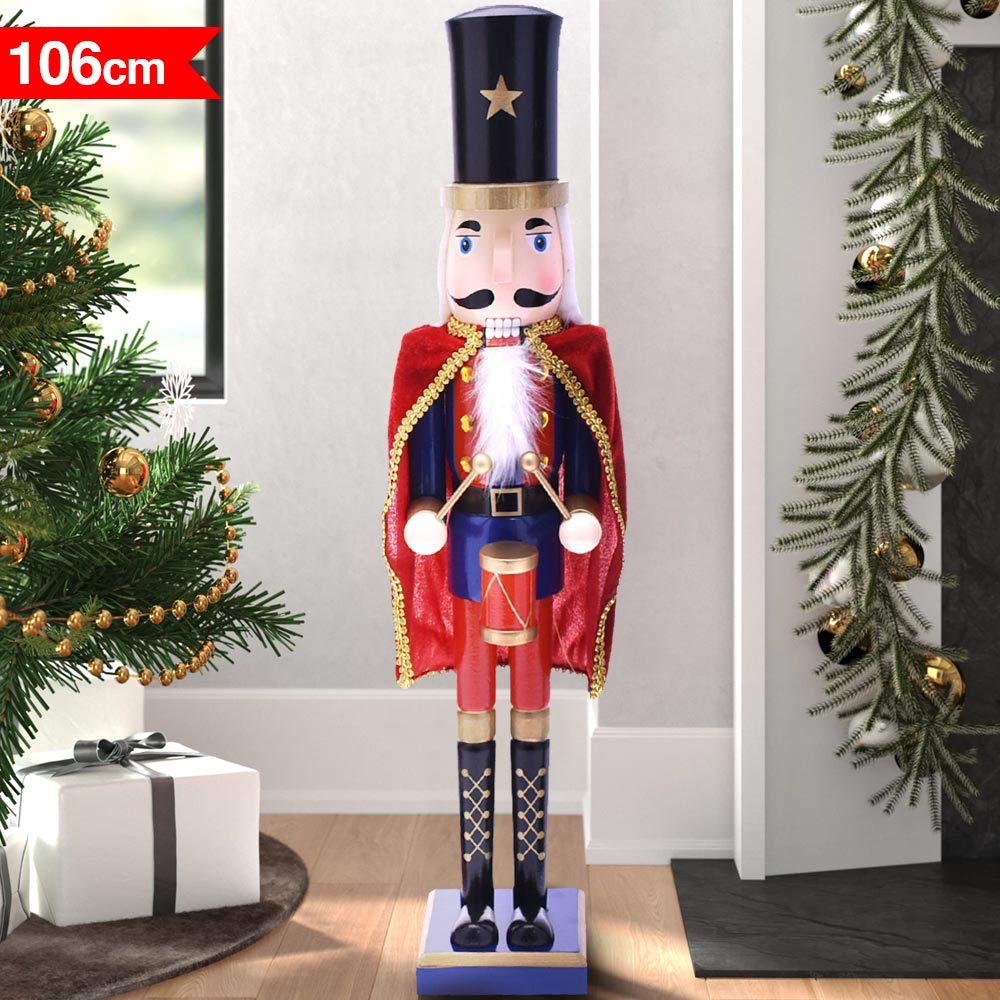 BAKAJI Soldato Schiaccianoci di Natale in Legno Gigante Altezza 106 cm Abiti Dipinti Barba e Capelli in Peluche con Meccanismo Funzionante Decorazioni Natalizie (Design 13)