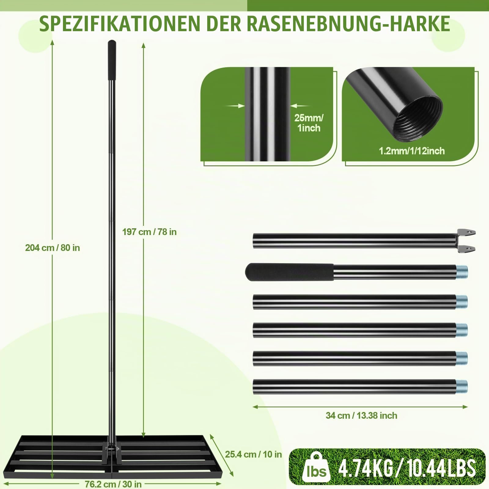 Rasen Nivellierungsrechen, [76x25cm] Edelstahl Rasenrechen