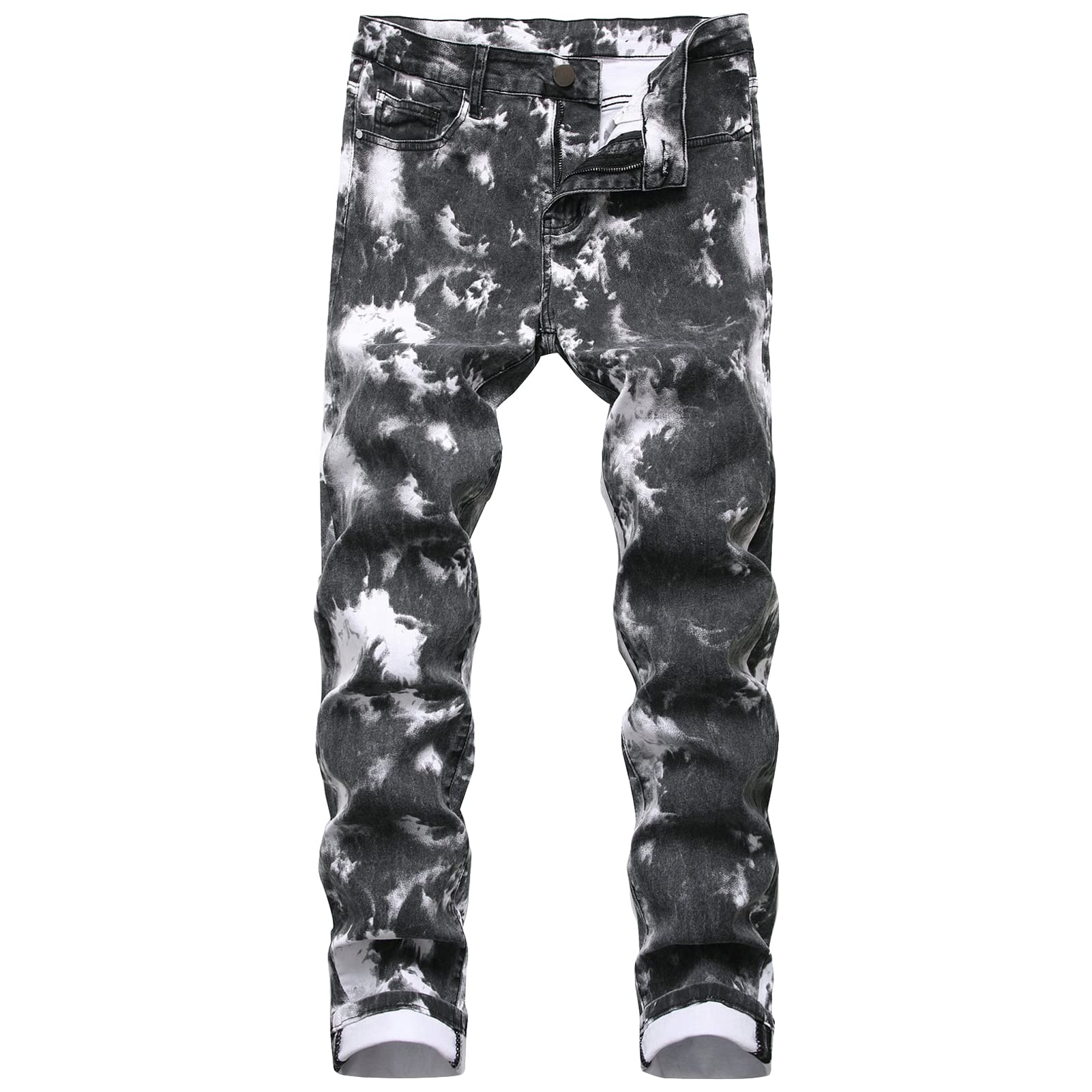 Men's Printed Skinny Stretch Jeans Slim Fit Comfort Straight Leg Denim Pants Classic Casual Vintage Jean Trousers (Black,29)
