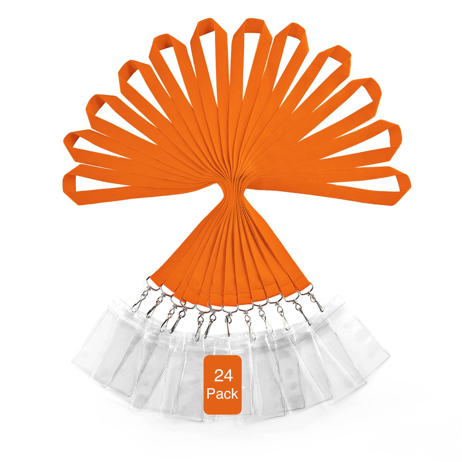 24-Pack Orange Lanyards with Waterproof Badge Holders, Polyester Neck Straps for ID Cards, Events, Office, and Schools