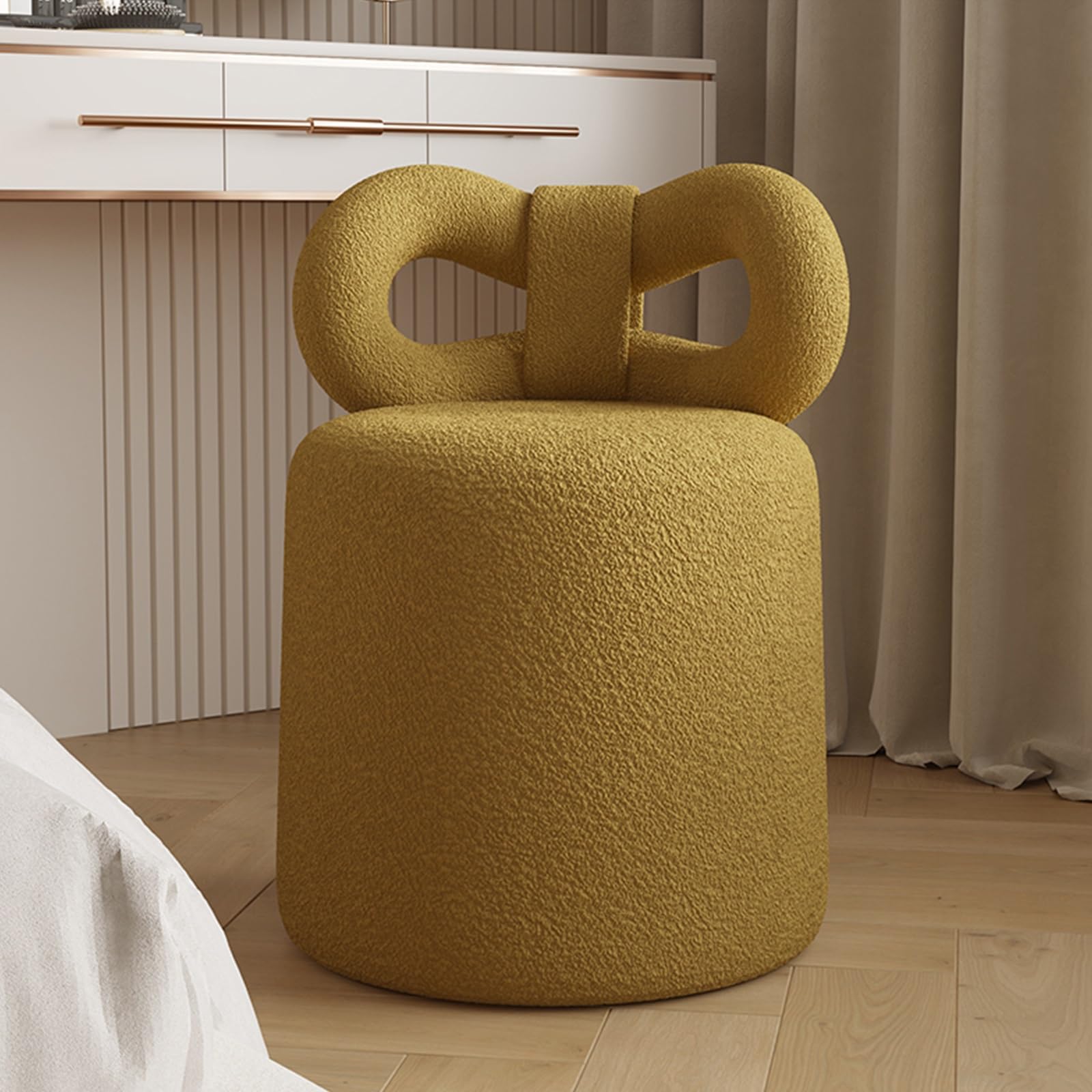 Armloser Make-up-Hocker, gepolstert, rund, Ottomane mit Rückenlehne für Schlafzimmer und Arbeitszimmer, schräge Fußstütze für Make-up-Raum (Farbe: C)