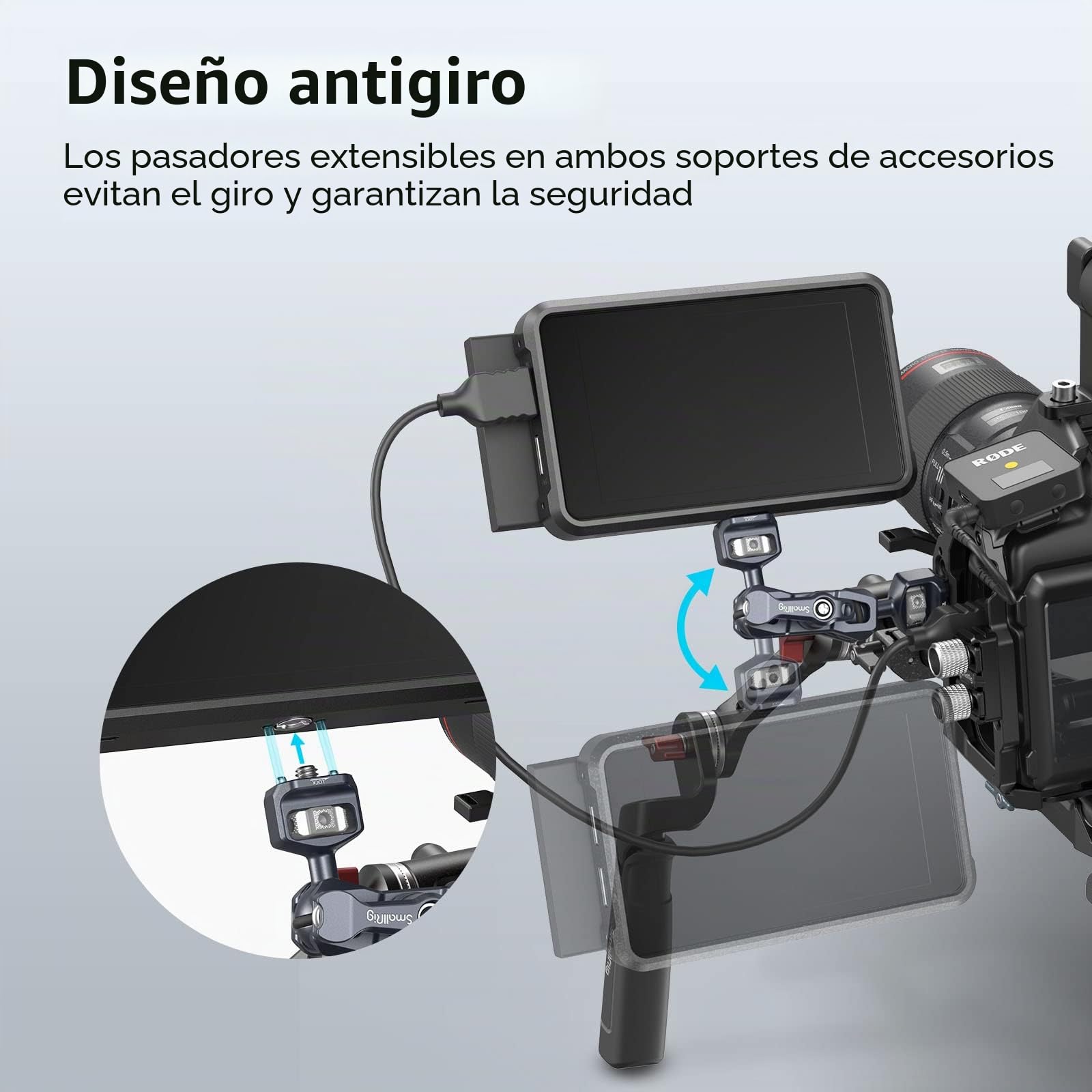 SMALLRIG Brazo Mágico de Dos Cabezas Esféricas con Tornillos de 1/4"-20, Carga Máxima de 6 kg, Solo 88g, Hecho de Aleación de Aluminio y Acero Inoxidable - 3873