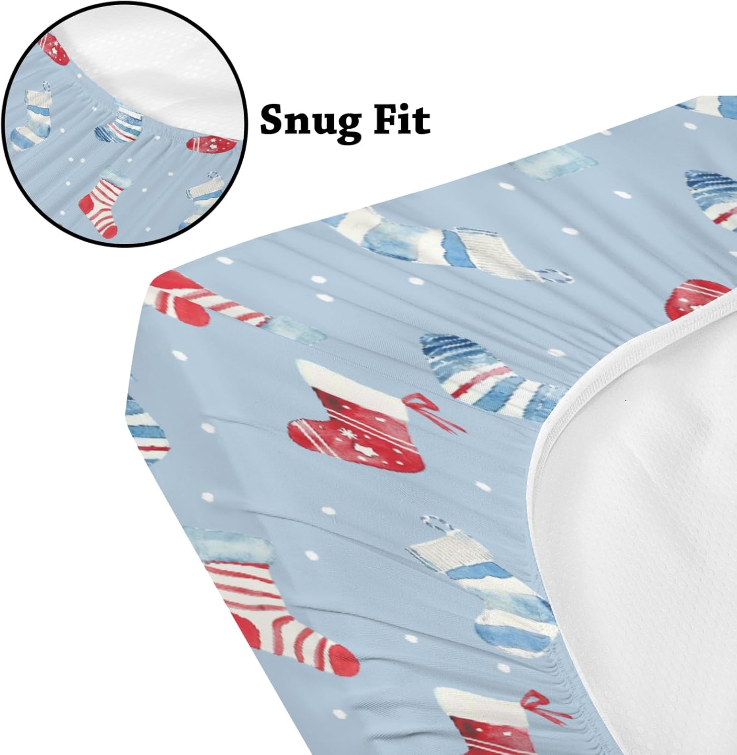 Cute Christmas Socks Winter Holiday Pattern Baby Sheets for Crib, Unisex Christmas Nursery Fitted Bed Sheet for Boys Girls Standard Crib and Toddler Mattress-28x52