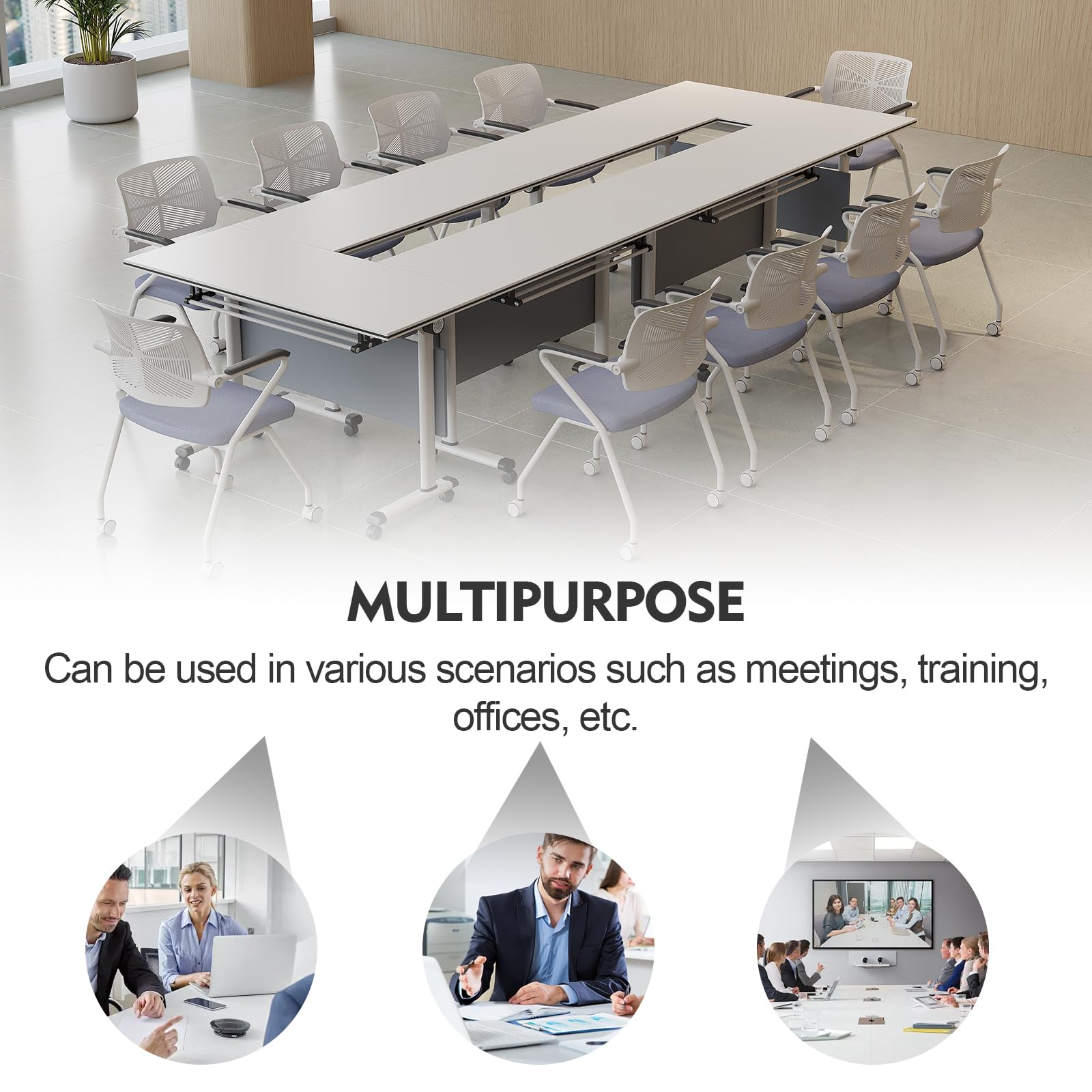 Moderne Konferenztische, Klappbare Tische, Weiße Mobile Schulungs-, Seminar- und Besprechungstische, Große Tische für Büro, Besprechungsraum, Klassenzimmer, 4 Stück, 120 cm