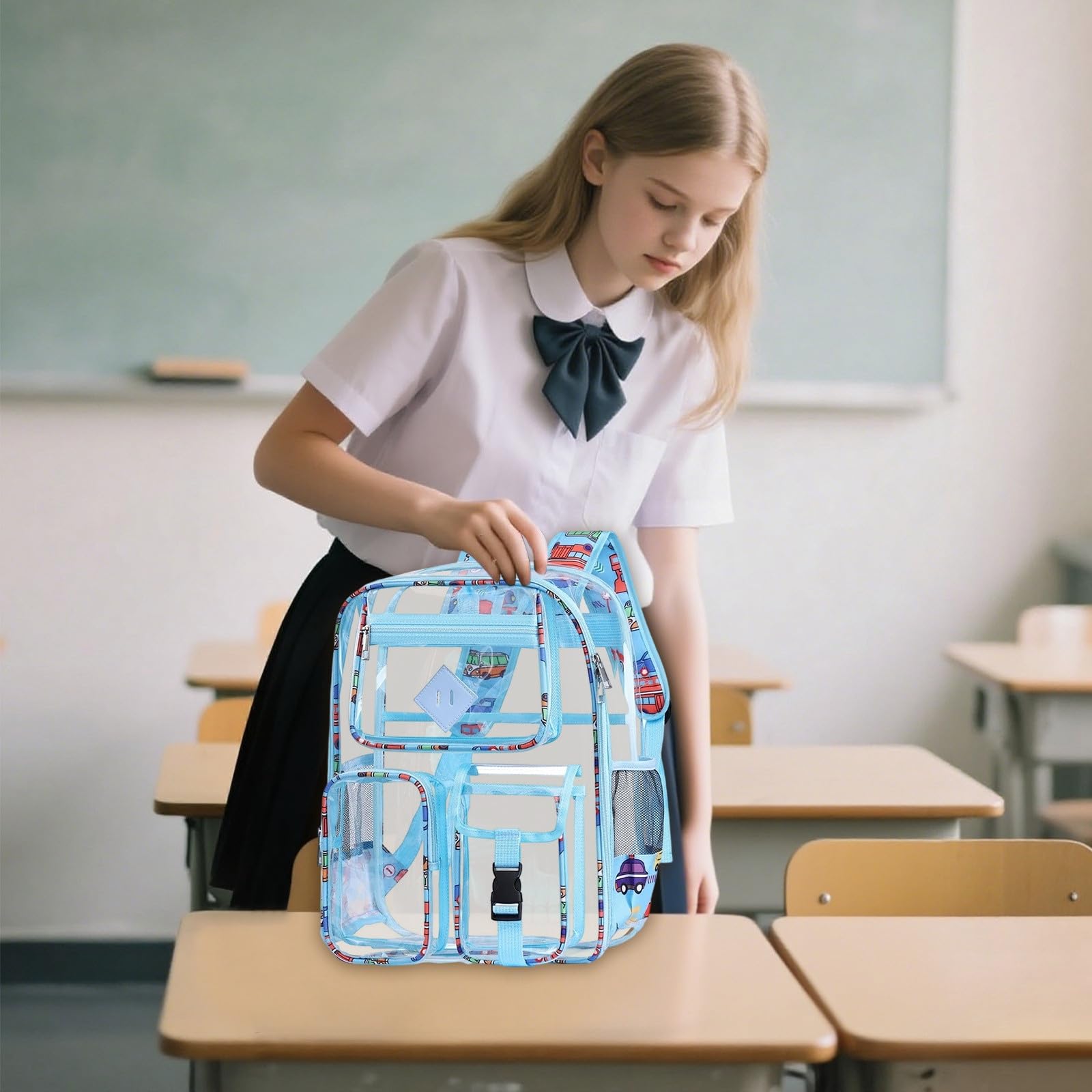 Generisch Zaino trasparente per bambini di grande capacità per la scuola, durevole, grande capacità, design trasparente, robusto e durevole, ideale per l'uso quotidiano scolastico, Azzurro, Taglia