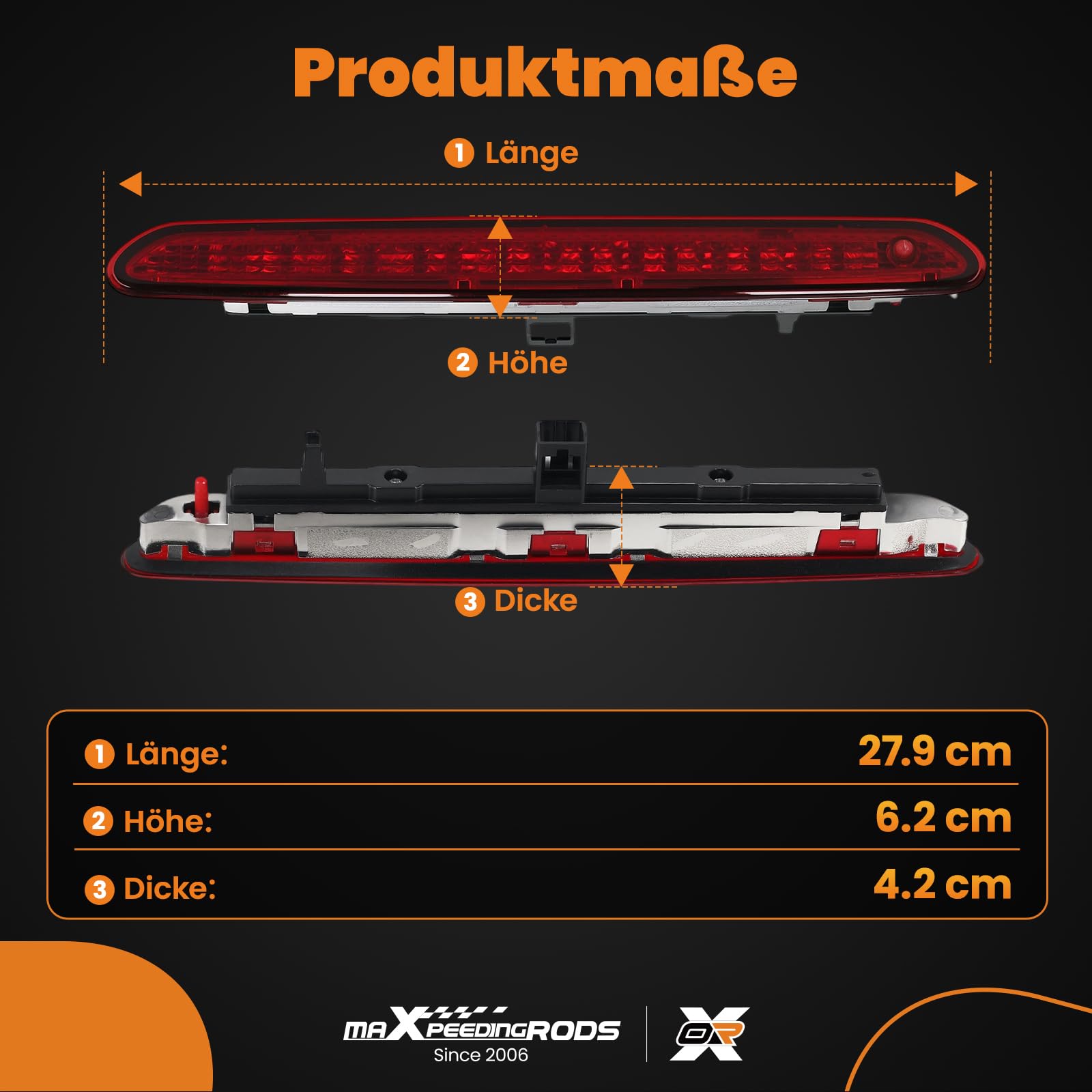 maXpeedingrods 51974522, 51722247 LED Dritte Bremsleuchte 3. Bremslicht Rücklicht für Fiat Punto Grande Punto E-v-o für Abarth Grande Punto Zusatzbremsleuchte 3. Bremsleuchte (Rot)