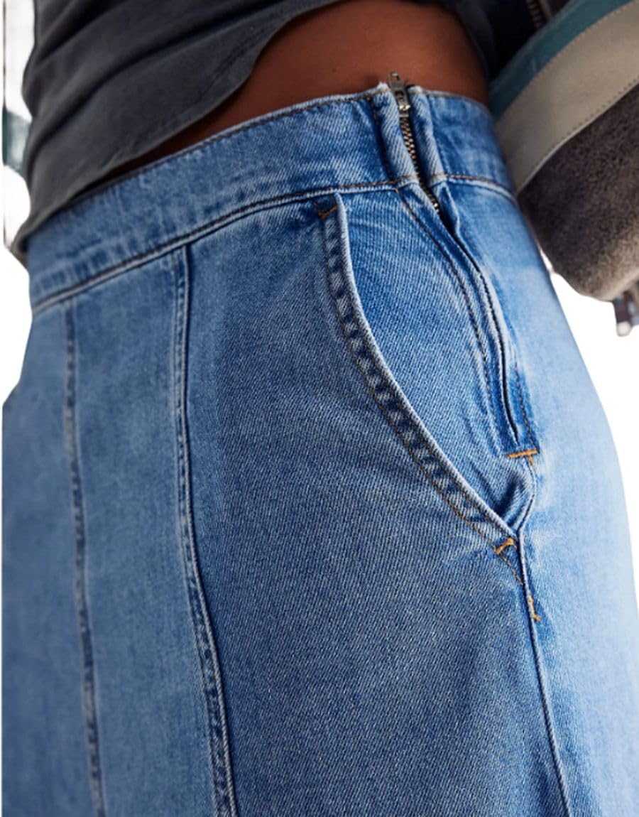 Women's Denim Long Skirt High Waist Floor Length Flare A Line Maxi Jean Skirts with Pockets - Image 4