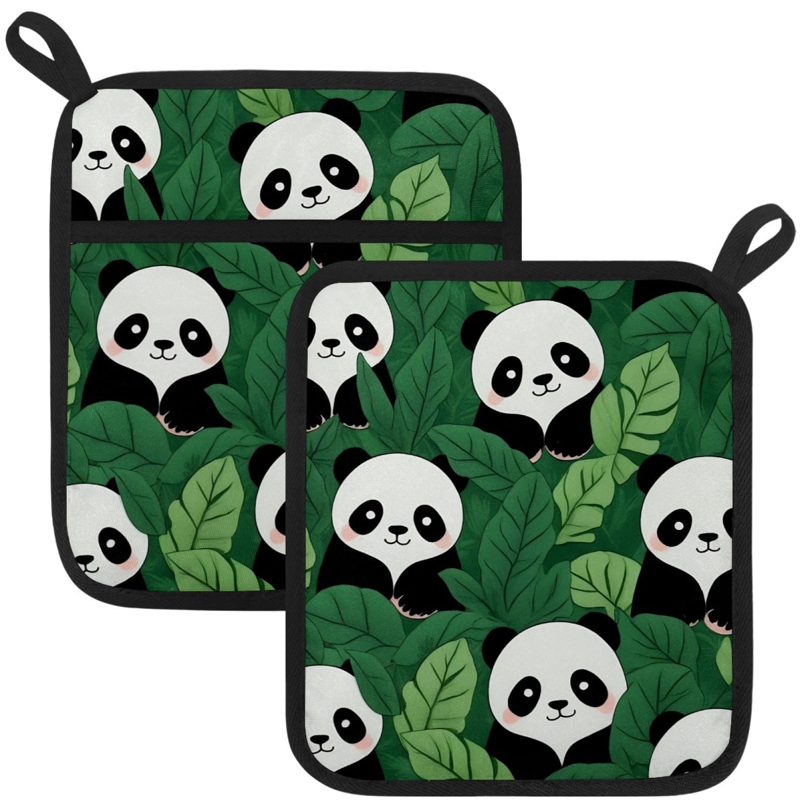 VAPOKF Panda Print Kitchen Hot Pot Holder, Pot Holders Heat Resistant Pot Holder with Pocket Heat Resistant Trivets for Hot Pans Cotton Pot Mitts for Kitchen Cooking Baking