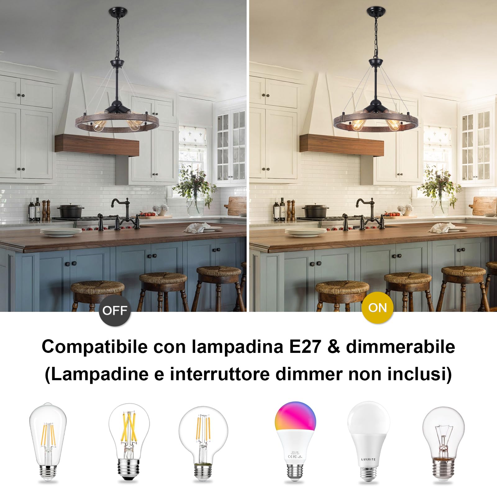 Industrial Lampadario A Forma Di Ruota Di Carro, 4 Luci Lampada A Sospensione Nera Lampadario Rustico Industriale Per Soggiorno Cucina Corridoio Camera Da Letto, Regolazione Dell'Altezza