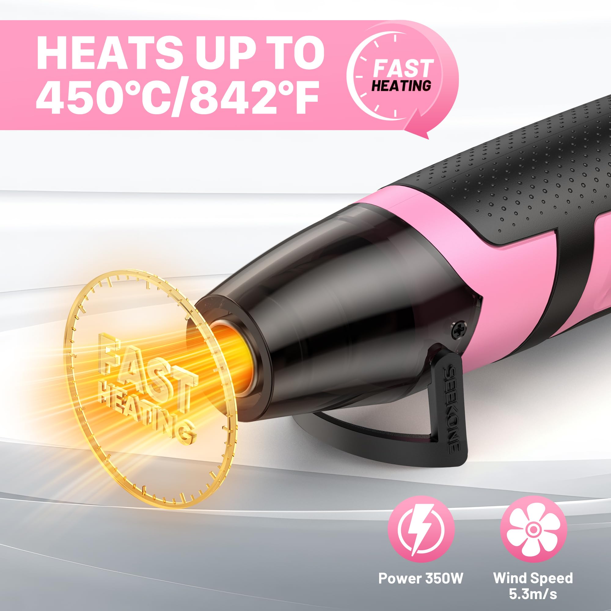 SEEKONE Mini Opalarka 2 Temperatury 260℃/450℃, 350W Ręczna Opalarka z Dyszą | Kablem o Długości 1,5 m Przenośny Wielofunkcyjny do Wytłaczania Rzemieślniczego, Owijania Termokurczliwego