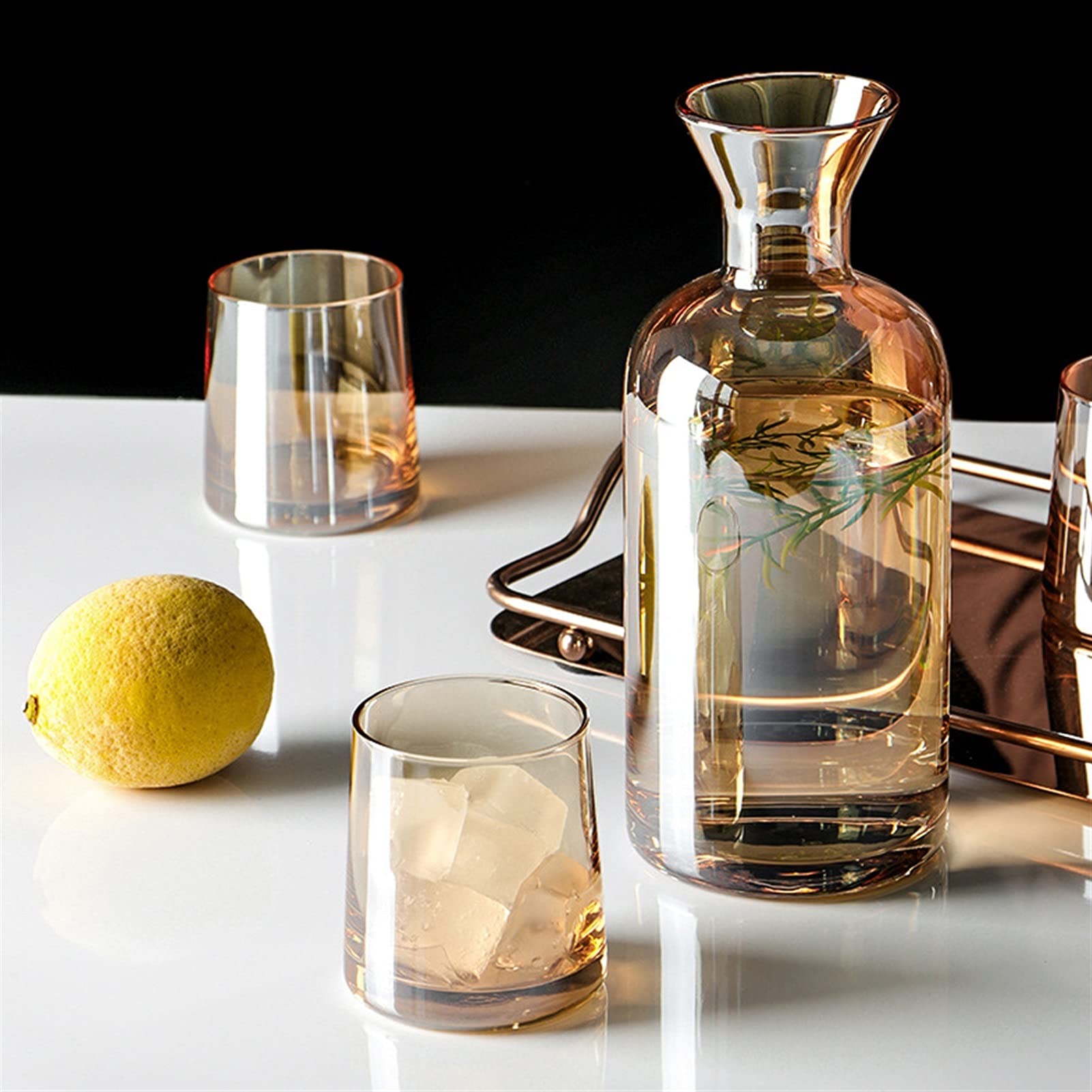 Jarra de Vidrio Juego de botella de agua de cristal de cristal creativo conjunto de taza de jarra cilíndrica Juego de vidrieras transparentes jarras de manchas Jarra de Té Helado (Color : A)