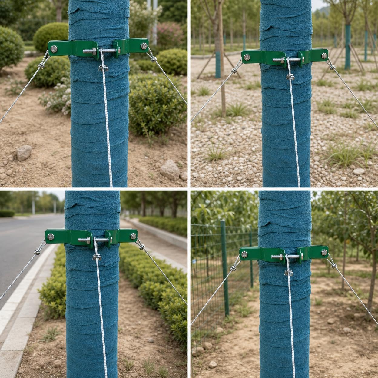 Kit Fijación para Árboles con Cuerda Metálica y Tensores - Protege Árboles Inclinados y Recién para Jardines, Color Original galvanizado, 3 Metros