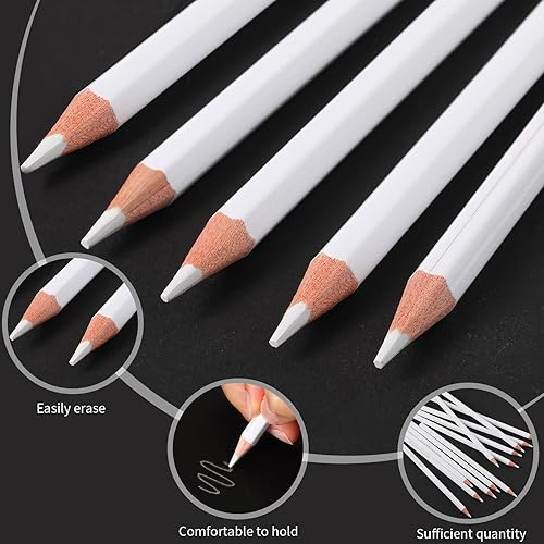 Miniatura 9 de Lápices de tela 24 piezas de rotuladores de vestir blancos, lápices solubles en agua para tela de limpieza de tela para coser lavable lápiz de marca