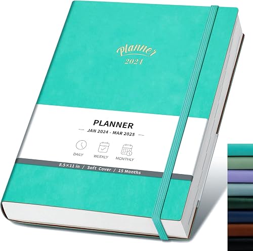 Planner 2024-2025 Weekly and Monthly - RETTACY Large 2024 Diary with 192 Pages, A4 Monthly Calendar Planner, Jan 2024 to Mar 2025, Back Pocket, 2 Book Marks 8.3" x 11.7" - Green