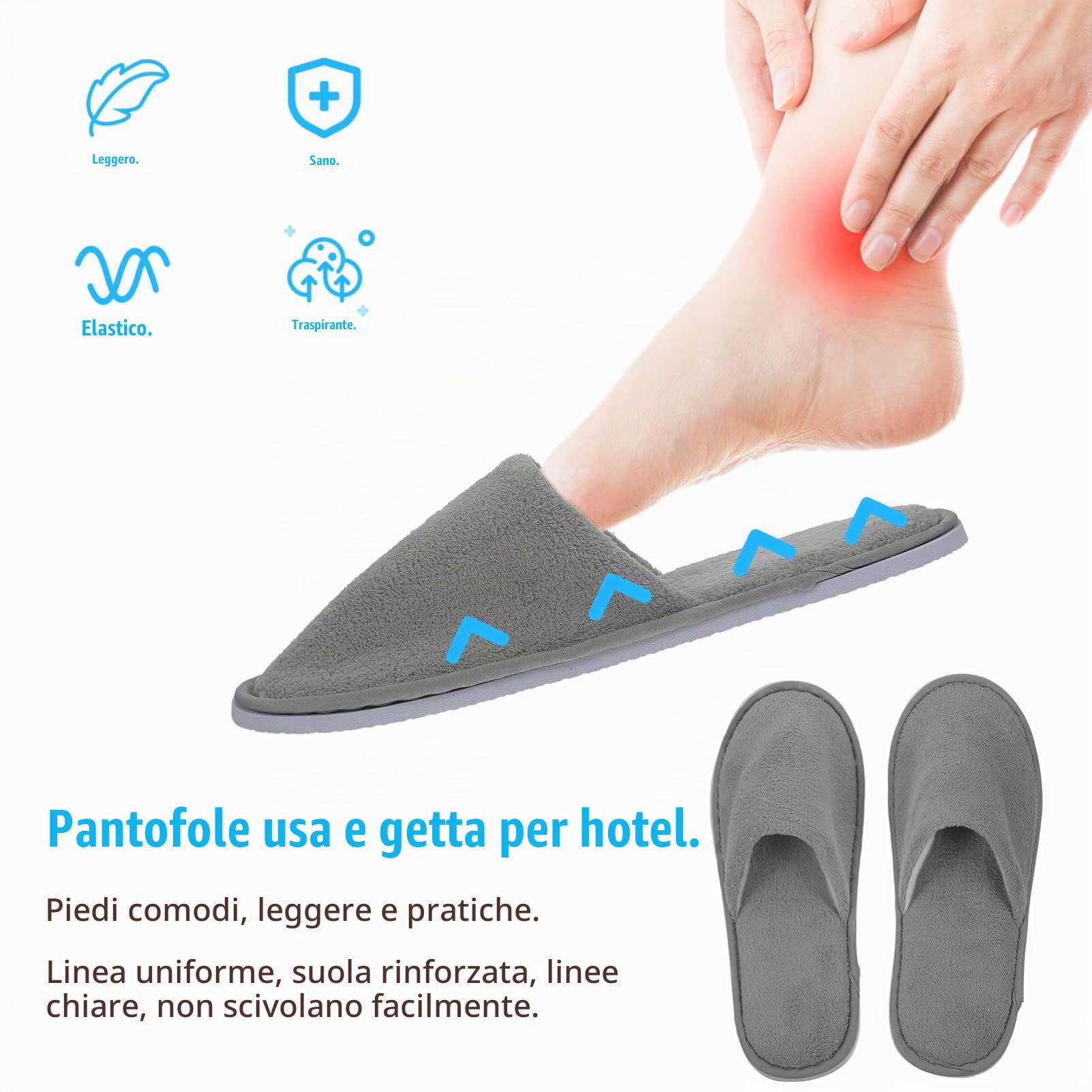 Artibetter 6 Paia di Pantofole Usa E Getta Antiscivolo Pantofole Spa Usa E Getta Pantofole da Casa Usa E Getta Pantofole in Pile Corallo Punta Chiusa per Hotel Casa Uso Degli Ospiti