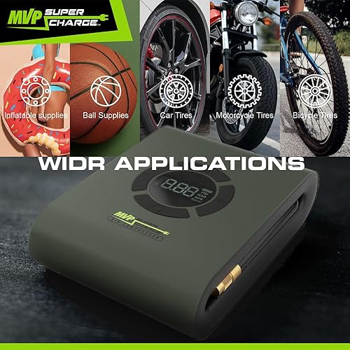 Miniatura 7 de MVPSupercharge - Compresor de aire para inflador de neumáticos, batería recargable de iones de litio de 10000 mAh, con adaptadores para coches,