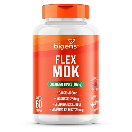 Flex MDK Colágeno tipo 2, Cálcio, Magnésio, Vitamina D3, K2 MK7, 60 cápsulas, Bigens (Unidade)