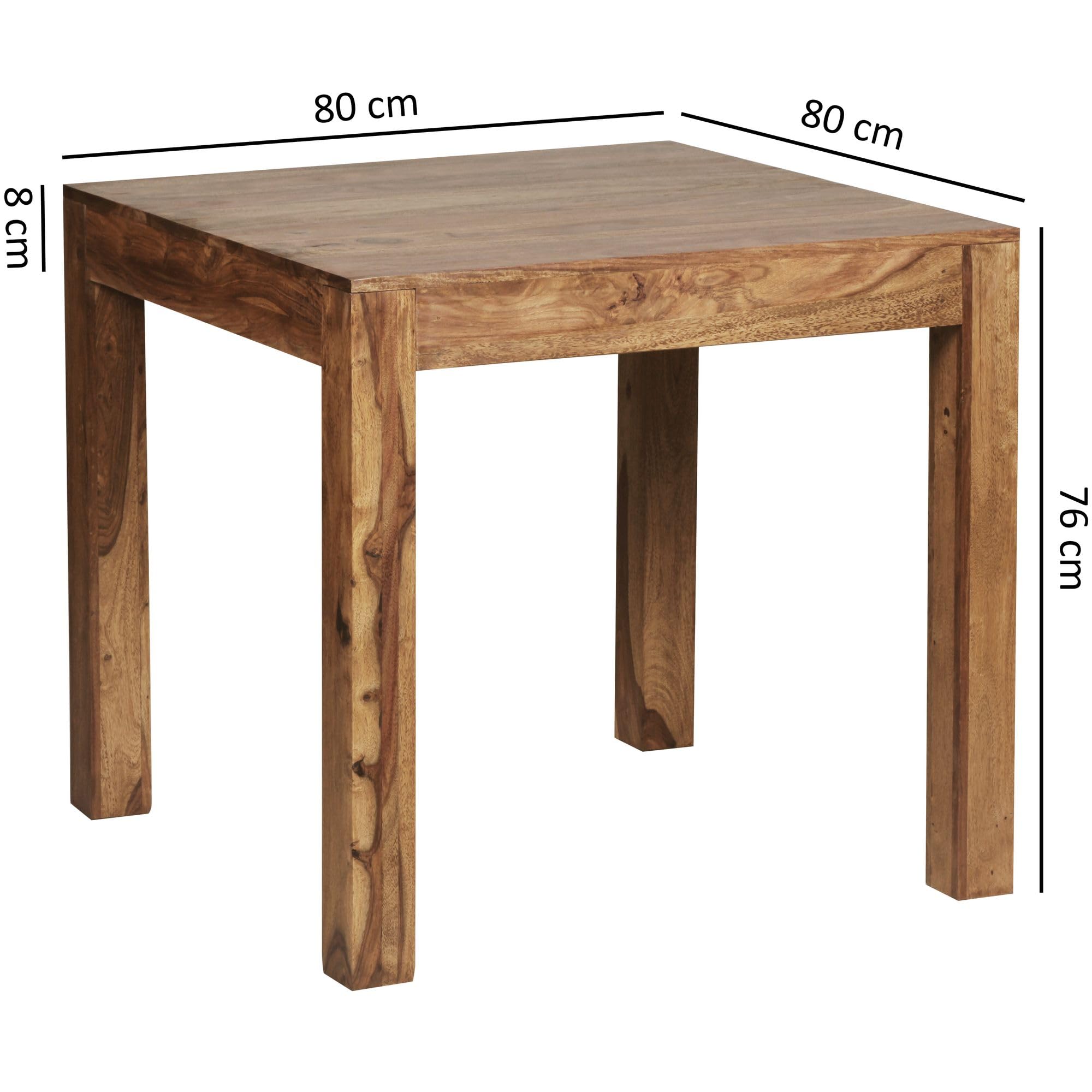 FineBuy Esstisch quadratisch 80 cm Sheesham Massivholz – Quadratischer Holztisch massiv, Design Esszimmertisch Naturholz, Küchentisch Echtholz für 4 Personen Bistrotisch