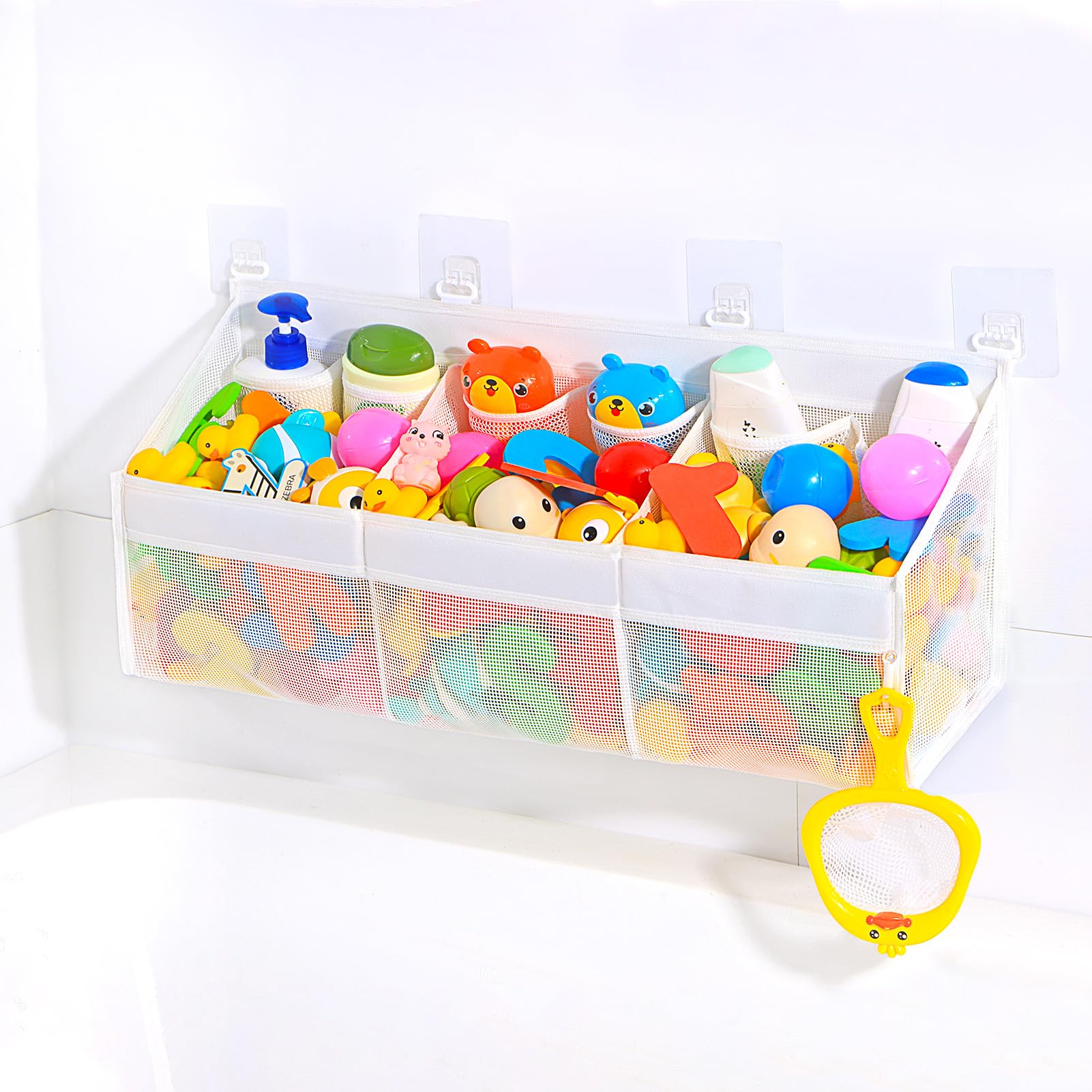 KPH has improved the bath toy holder experience, with the bathtub toy storage adding 6 pockets and a super breathable mesh bath toy storage that dries quickly, bath toy organizer? Easy to use