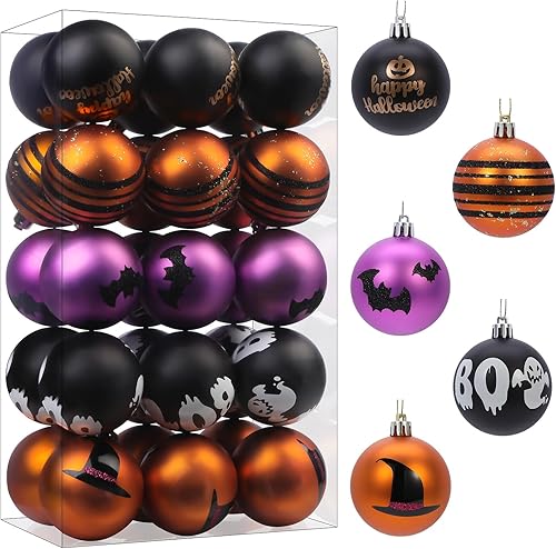 SHareconn 30 adornos para árbol de Halloween de 2.36 pulgadas, bolas decorativas de plástico inastillables de colores para fiestas de Navidad,