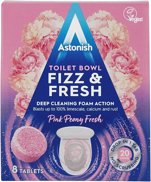 Astonish Special Aromatic Edition Toilet BowlFizz & Fresh Deep Cleaning Foam Action Tabs,Pink Peony Fresh Scent, 8 Tablet Pack