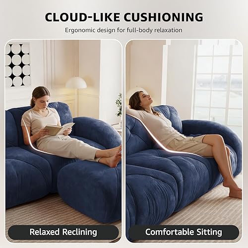 Miniatura 5 de Sofás seccionales azules para sala de estar, sofá de tela de terciopelo sin hueso en una caja, no requiere montaje, sofá modular de nube, sofá de