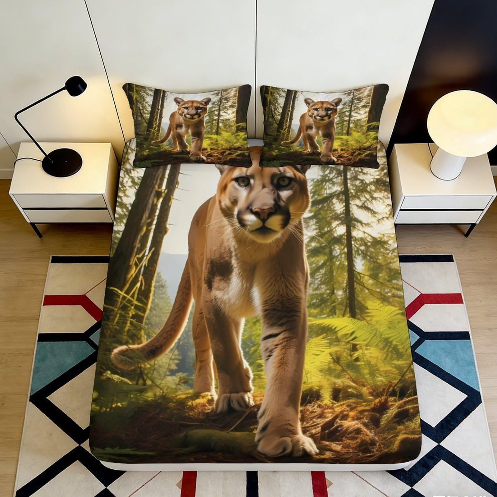 Dhbaneiok Style-8 3D Printed Wild Forest Fitted Sheet Microfiber Soft Cougar Bed Cover For Bedroom Dorm Aesthetic Mattress Protection 90X200x25cm