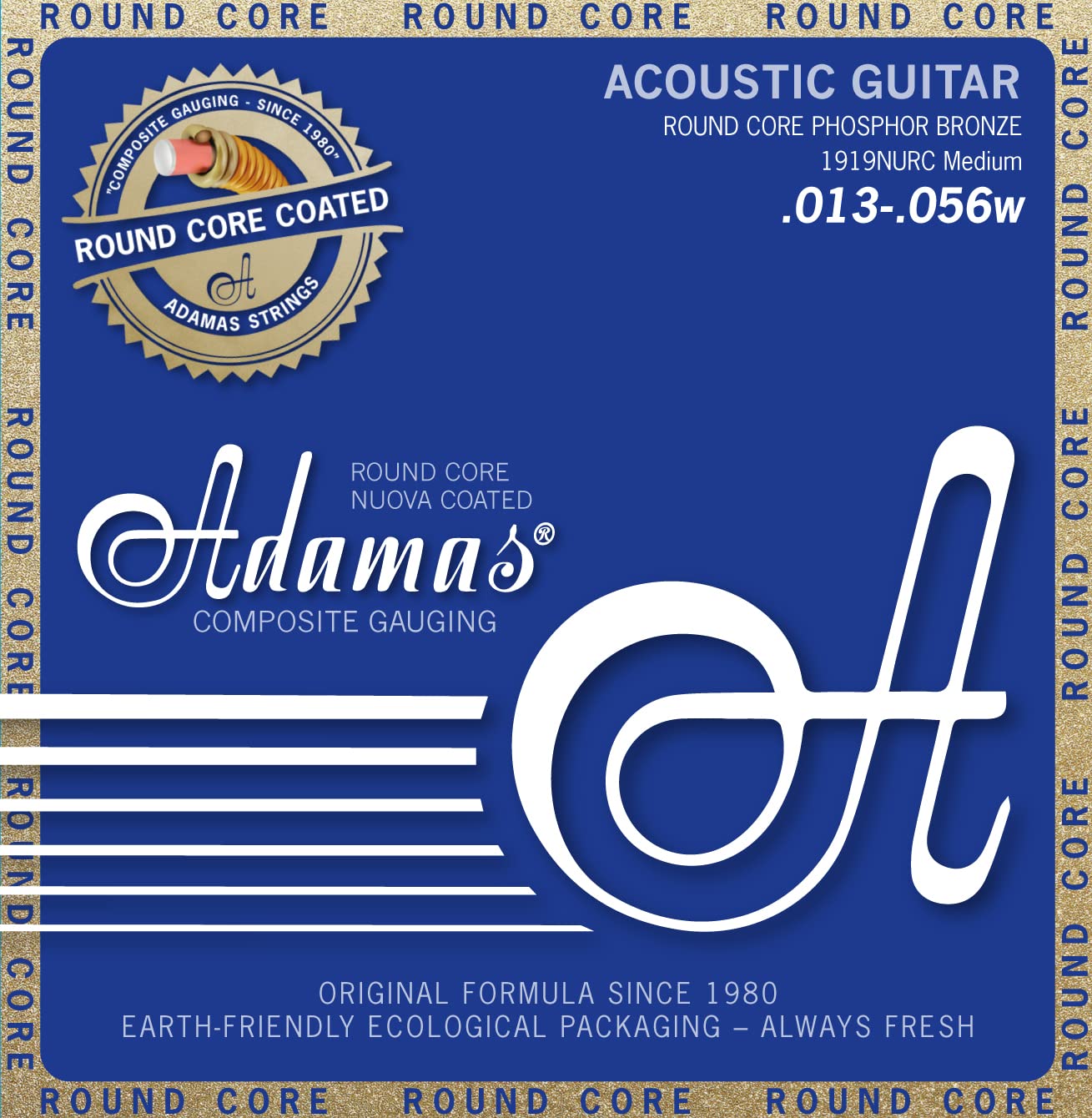 Adamas Akustik-Gitarren Saiten Nuova Phosphor Bronze beschichtet Round Core Satz Medium .013-.056 - 1919NURC