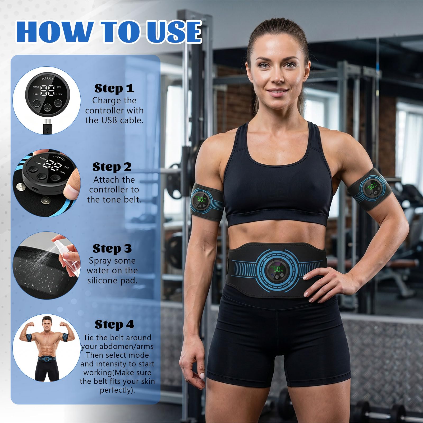 EMS Bauchmuskeltrainer, Bauchmuskeltrainer Elektrisch, mit 10 Trainingsmodi und 39 Intensitätsstufen, USB-Wiederaufladbarer Tragbarer EMS Trainingsgerät, Geeignet für Bauch und Arme