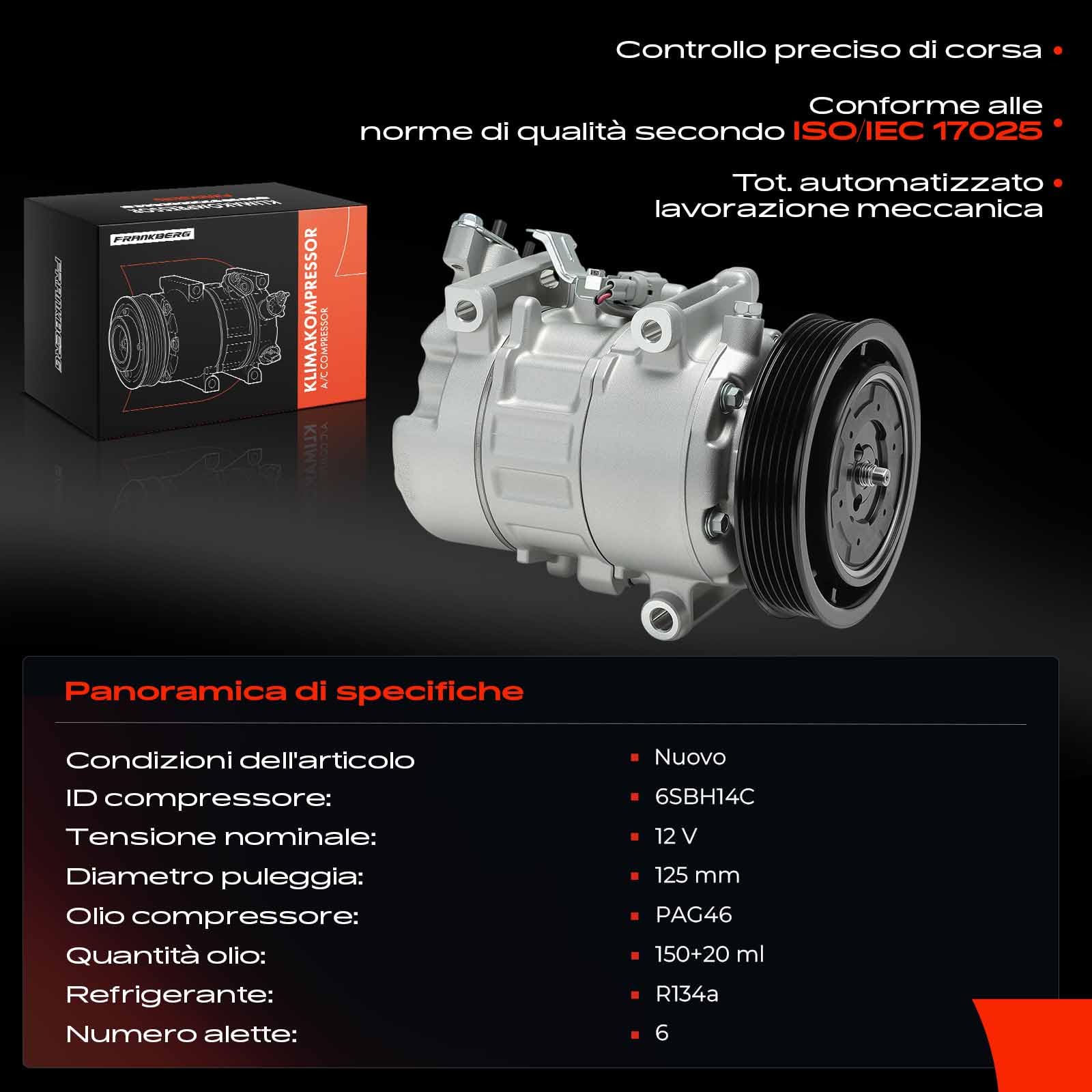 Frankberg Compressore per aria condizionata con frizione 8200939386 | Compatibile con: Scénic III JZ0/1, M.e.g.a.n.e III Combi Van KZ0/1, M.e.g.a.n.e III Grandtour KZ0/1
