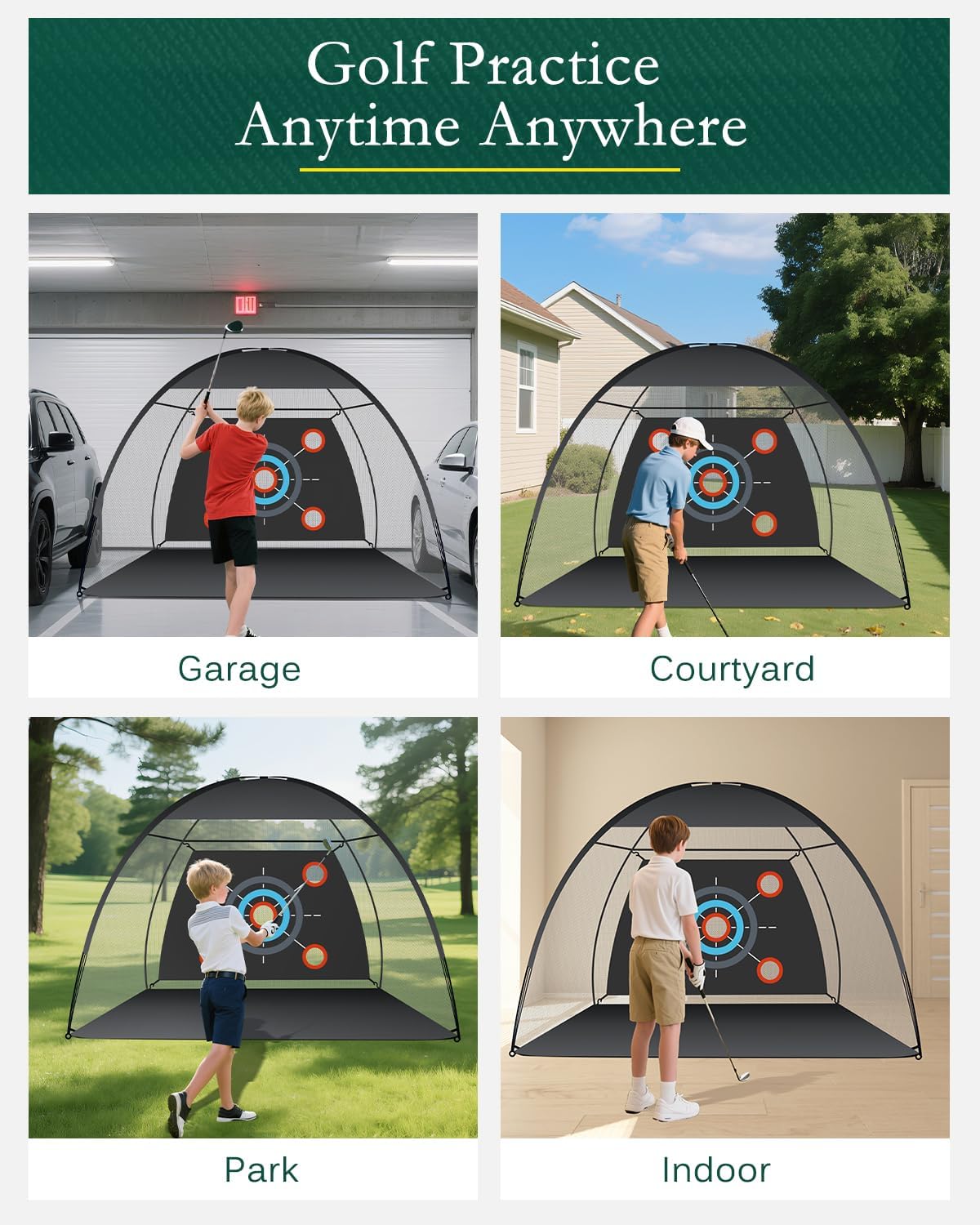 Golf Practice Net for Teens & Beginners – 10x7ft Backyard Golf Net with 5 Targets, Easy Setup for Kids & Family Training, Indoor & Outdoor Golf Hitting Net for Junior Golfers