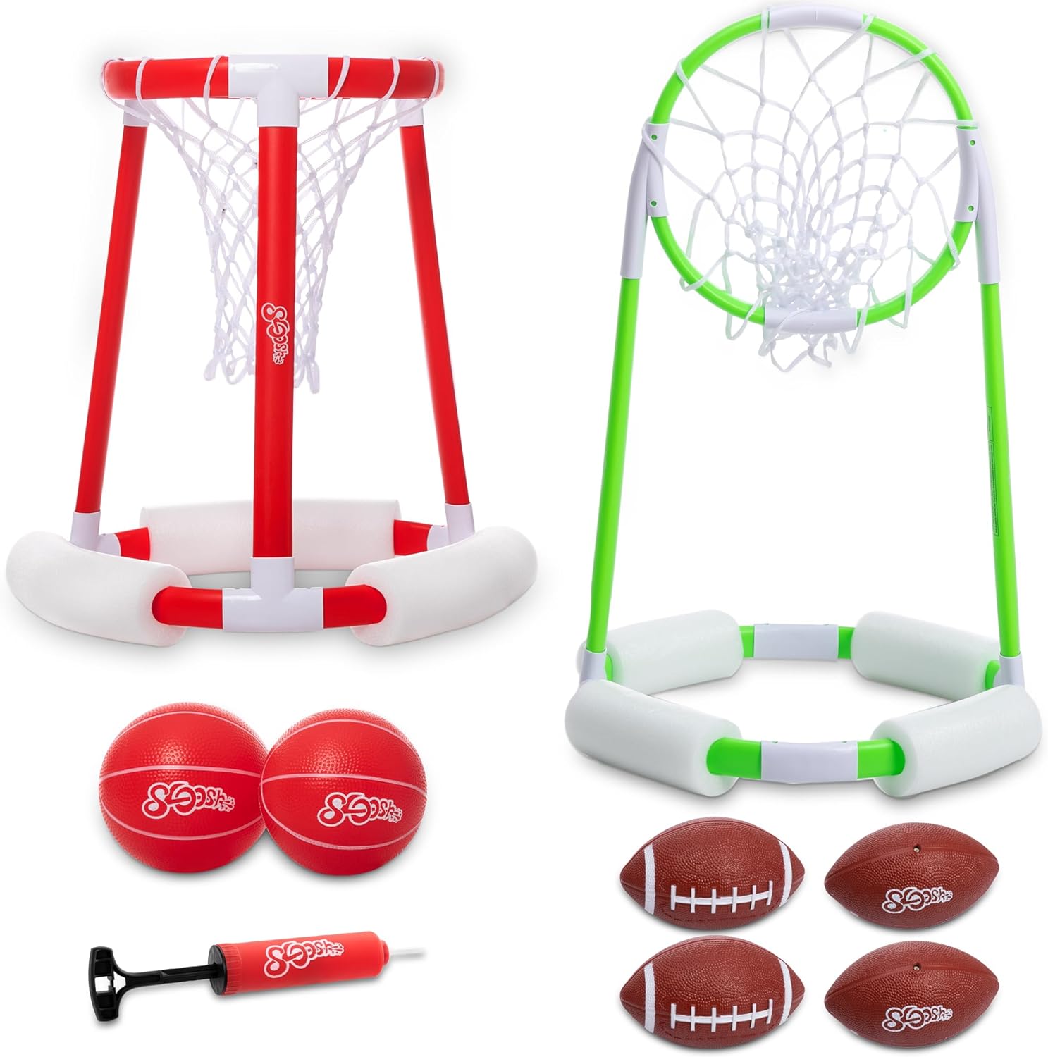 Poolside Basketball Hoop and Football Hoop Combo Set