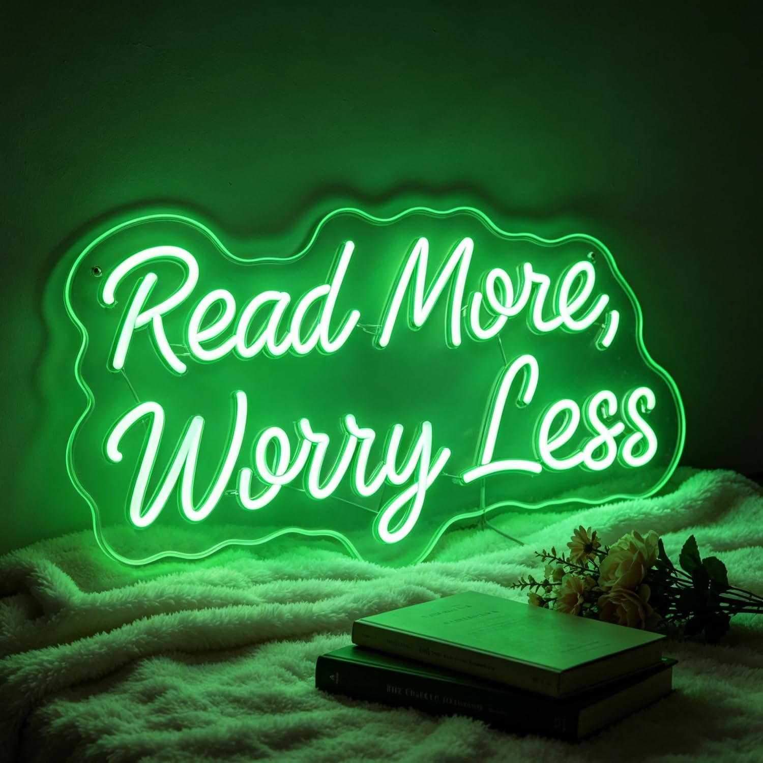 Read More Worry Less Neon Sign for Wall Decor Reading Letter LED Neon Lights Library Neon Light Sign for Boys Girls Room Library Classroom Reading Study Room Corner Decoration USB Powered 16.5”X8.7”