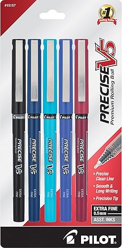 PILOT Precise V5 - Bolígrafo de punta rodante con tinta líquida, 0.020 in extrafino, colores surtidos, 5 bolígrafos